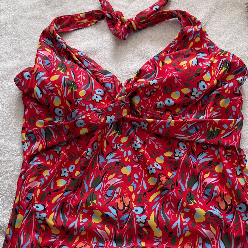 Tropical Floral Red Bikini Top